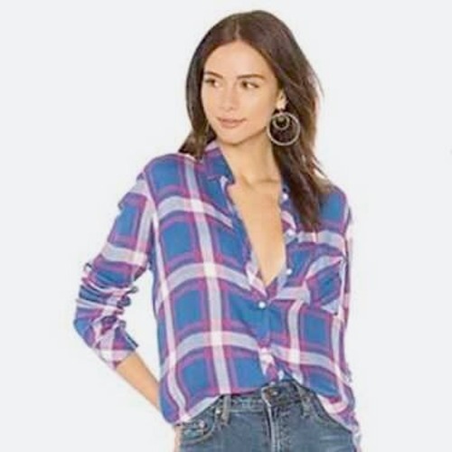 Rails Hunter S Plaid Flannel Shirt Indigo Berry Long Sleeve Button Up Casual Top